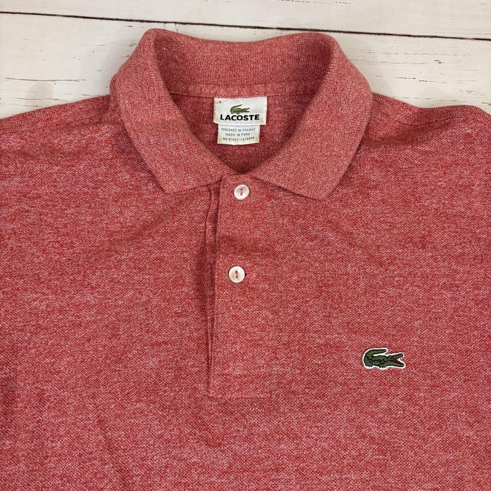 Lacoste Polo Shirt Mens M Red Heather Cotton Knit Croc Logo Short Sleeve Peru